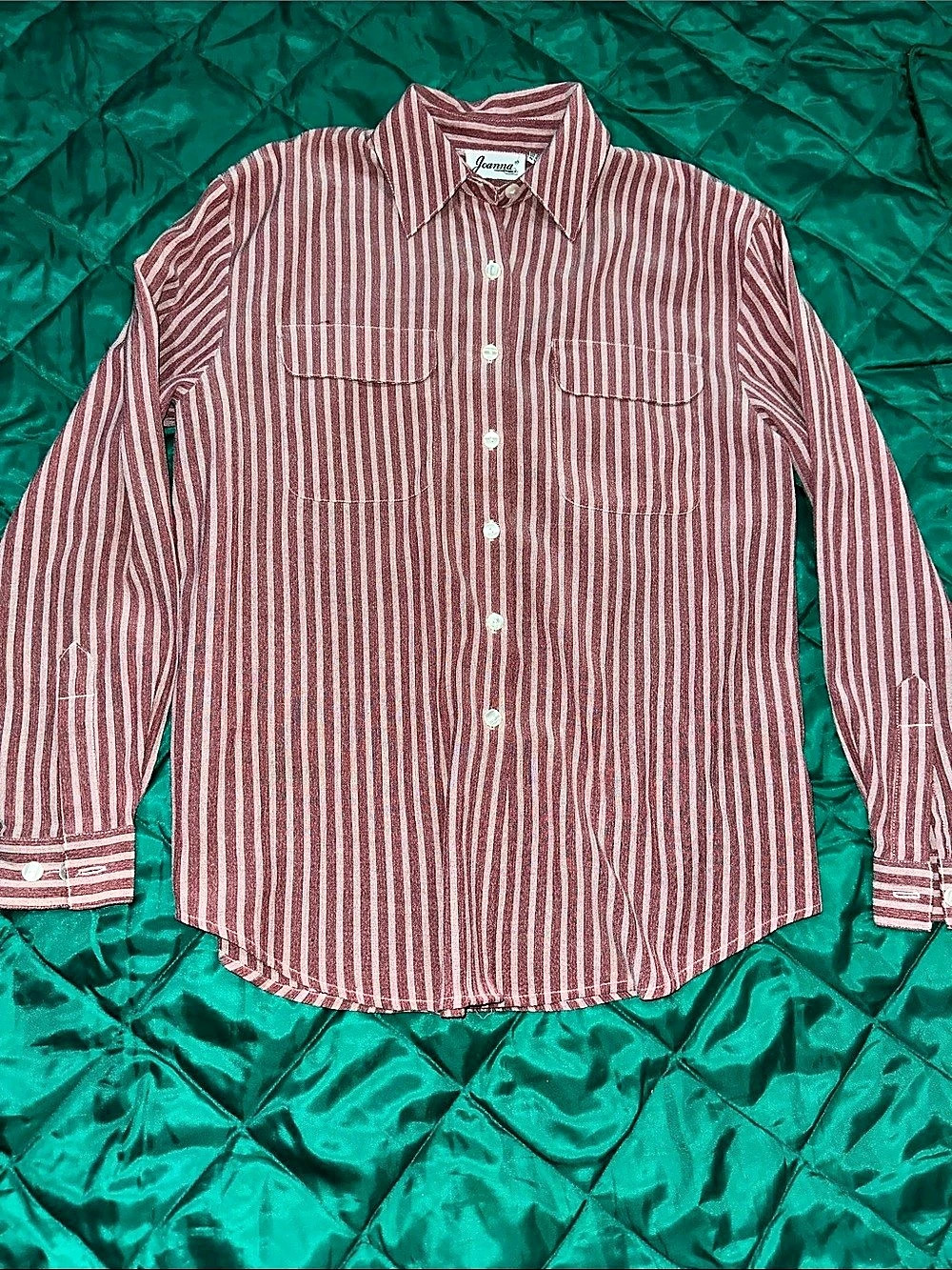 Joanna Striped Button Down Shirt in Red & White Size Medium